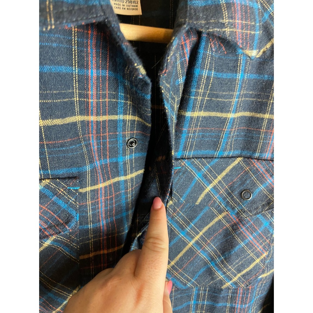 L.L.Bean Mens Medium Wool Blend Plaid Flannel Button Up Shirt - Blue Tan - Picture 3 of 7